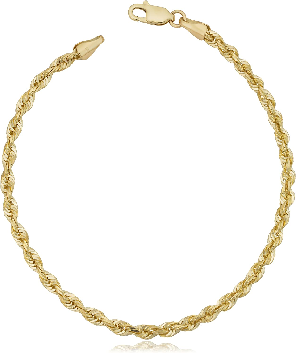 Rope Chain Bracelet in 14k Yellow Gold (3.2mm, 21.5cm), Gold Silver Copper, No Stones